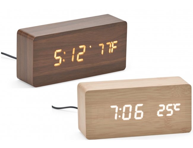 Relgio Despertador de Madeira Com Painel LED Modelo INF 18563B