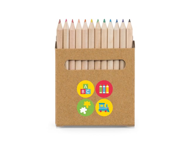 Caixa de cartão com 12 mini lápis de cor Modelo INF 51747