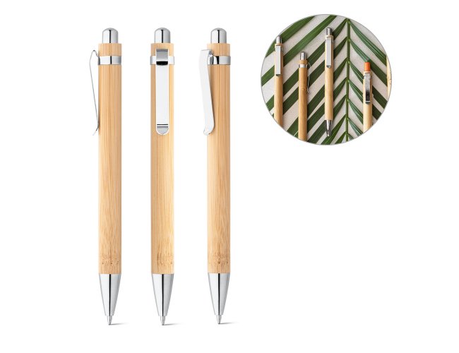 Caneta em bambu com clipe em metal Modelo INF 81163
