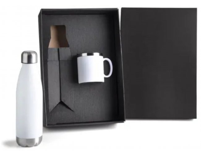 Kit Com Garrafa E Caneca Branca Modelo INF 90153