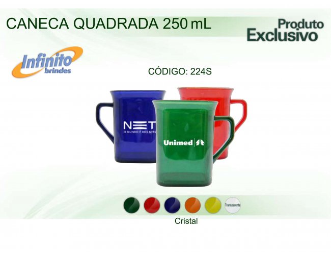 CANECA PLSTICA QUADRADA CRISTAL (250 ml) - INF 0224