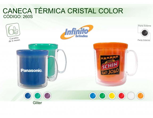 CANECA TRMICA CRISTAL COLOR Modelo INF 0260 GLITER