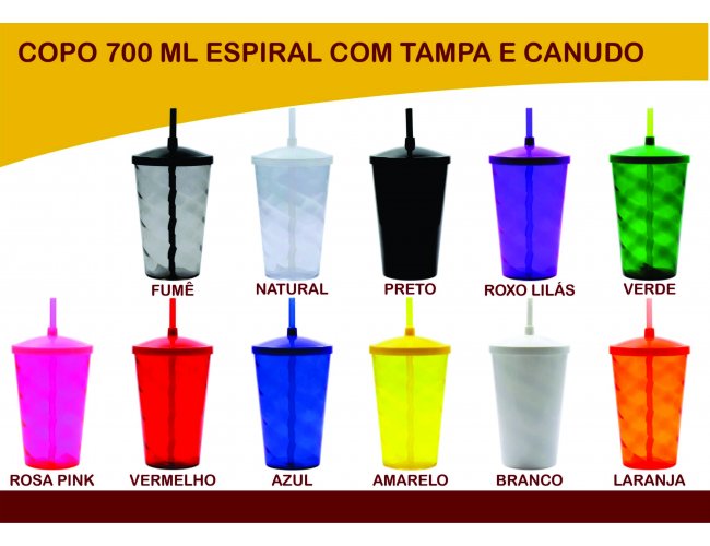 Copo com Tampa e Canudo 700ml - Modelo INF 0029