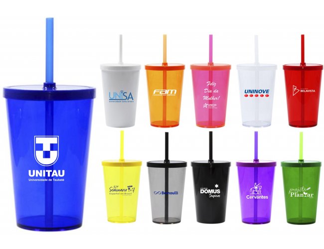 Copo Plstico tampa e canudo 550ml - Modelo INF 0055