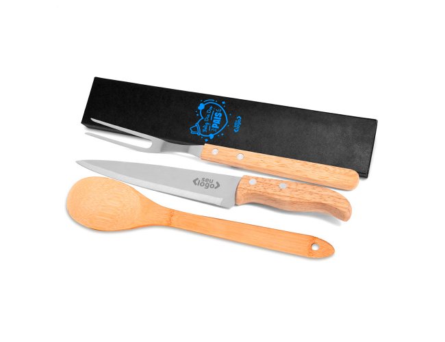 Kit Churrasco e Colher Em Bambu - 3 Ps Modelo INF 90416