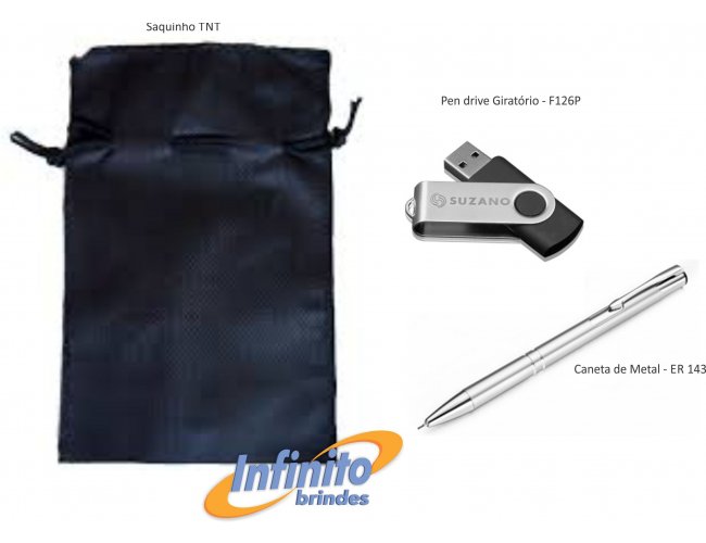 Kit Caneta e Pen drive Giratório - Modelo INF 10302