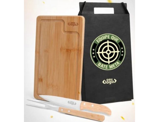 Kit Churrasco em Bambu - 3 Ps Modelo INF 19066