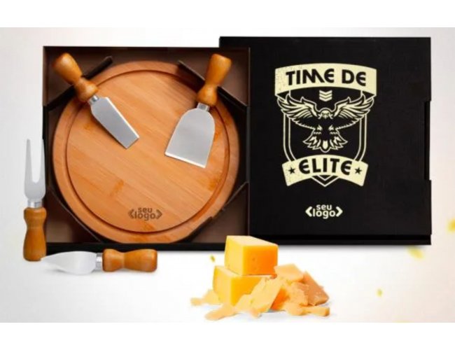 Kit Queijo Em Bambu e Madeira - 5 Ps Modelo INF 15043
