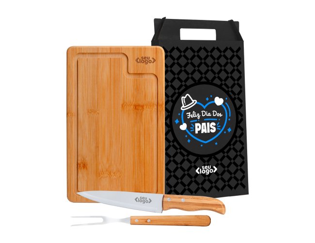 Kit Churrasco em Bambu - 3 Ps Modelo INF 19066